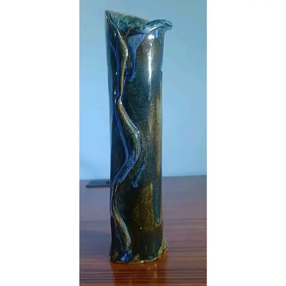 Inspired Art Dripping Blue Expression Vase Waterfall Effect 9 Inch Tall - Picture 15 of 15